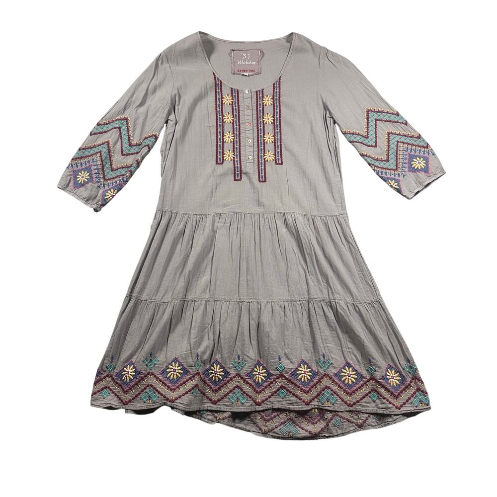 Johnny Was Workshop Embroidered Tunic Dress Gray Medium